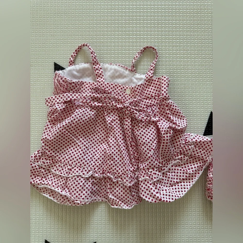 Biscotti|Vintage style Baby girl Red Polka Dot matching set,diaper cover & top•